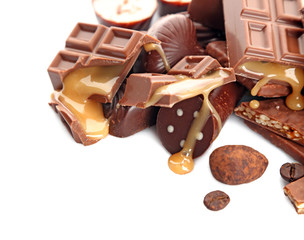 Assorted chocolate candies, isolated on white