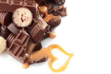 Assorted chocolate candies, isolated on white