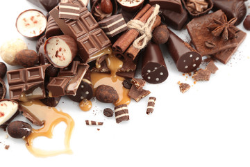 Assorted chocolate candies, close up