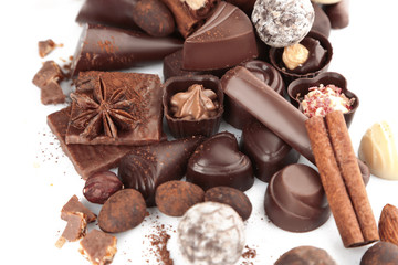 Assorted chocolate candies, close up