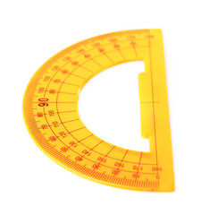 Orange protractor ruler, isolated on white