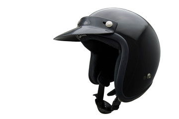 Black motorbike classic helmet isolated on white