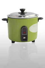 Green electric cooker on white background
