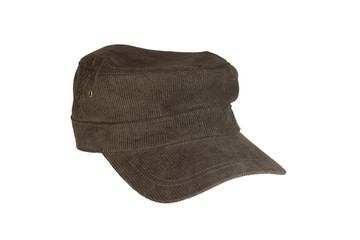 Brown corduroy cap isolated on white