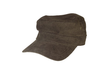 Brown corduroy cap isolated on white