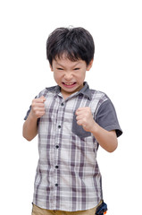 Aggressive boy over white background