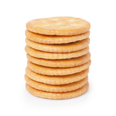 Biscuits - A stack of delicious wheat round biscuits  isolated on white background