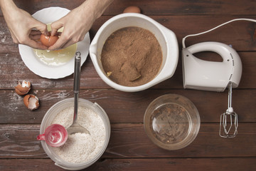 Cooking food, elevated view.