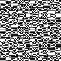 Glitch abstract seamless pattern, digital image data distortion, black and white  background, vector illustration.