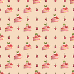 yammy cake and raspberry watercolor on orange pattern
