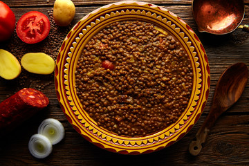 Lentil soup plate Mediterranean recipe aged wood