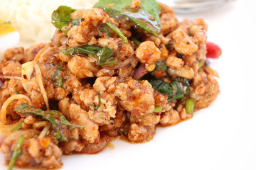 Fried pork and basil