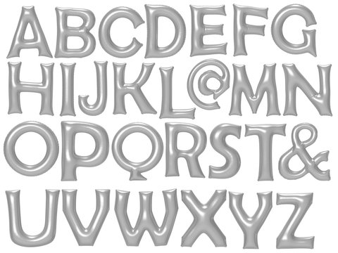 Silver alphabet foil balloon set with clipping path