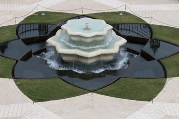 White fountain and Bahai garden
