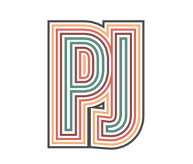 PJ Initial Retro Logo company Outline. vector identity