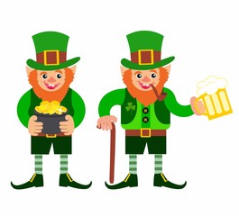 St.Patrick 's Day. gnome with a pipe and a glass of beer