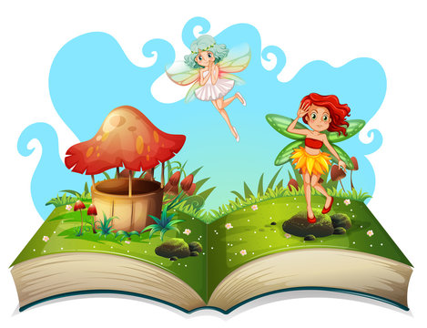 Book of fairies flying in the garden