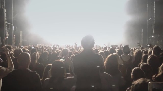Footage of a crowd partying at a rock concert