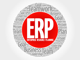 ERP - Enterprise Resource Planning circle word cloud, business concept