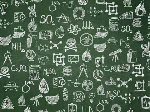 Education background: School Board with  Hand Drawn Science Icons