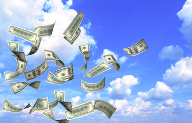 Flying banknotes of dollars