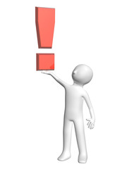 3d man with exclamation mark of red color