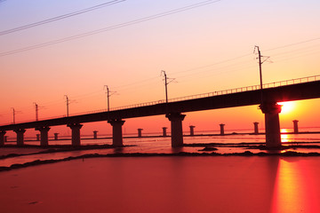 Fototapeta na wymiar Railway bridge on the sea