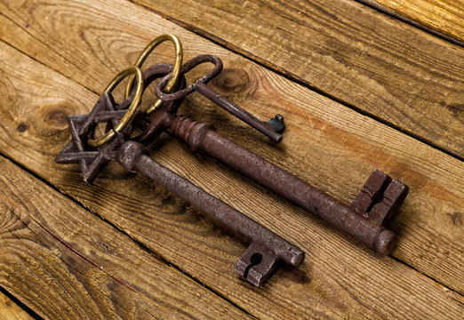 vintage key on wooden background
