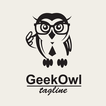 monochrome icon with geek owl in glasses