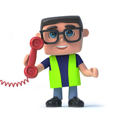 3d Health and safety worker answers the phone