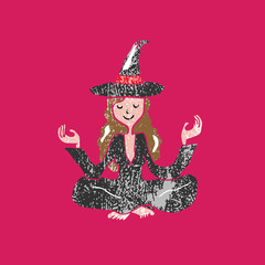 People Halloween witch meditation balance