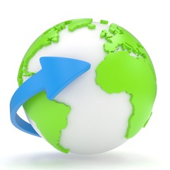 Arrow and Earth globe. 3d render