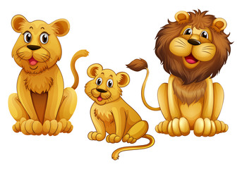 Obraz na płótnie Canvas Lion family with one cub