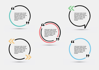 Quote blank template.  Template vector eps 10 set. Empty quote bubble.  Quote form. Quote citation blank template. Blank template with print information design quotes. Color  quote bubble.