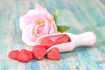 red heart on wooden spoon as symbol of love, valentines