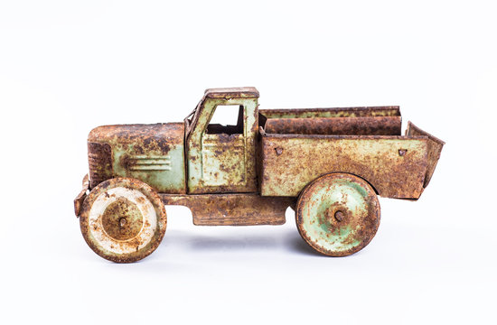 Vintage toy truck isolated on white background
