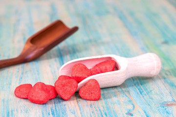 red heart on wooden spoon as symbol of love, valentines