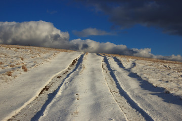 Winter Landscape with White Clouds Blue Sky