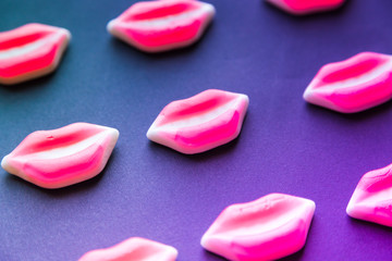 funny candy mouth edible on multicolored background, filtered with vintage and pop colors