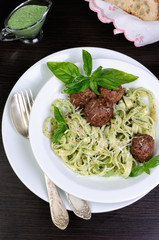 Meatballs with pasta sauce avocado