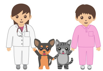 女性獣医師と看護師　犬と猫