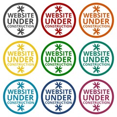 Website under construction circle icons set