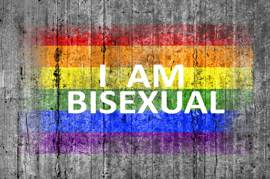 I am BISEXUAL and LGBT flag painted on background texture gray c