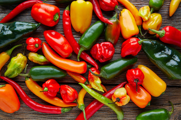 Mexican hot chili peppers colorful mix - obrazy, fototapety, plakaty