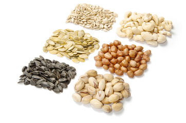 Assorted mixed nuts on white background