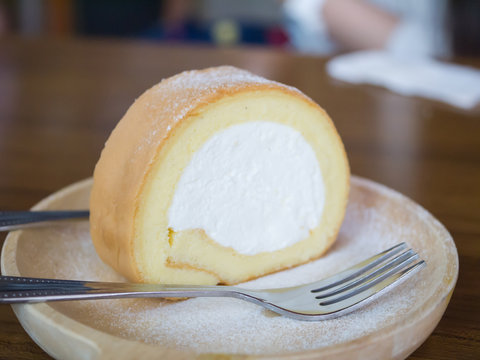 Milk Roll Cake On A Plate
