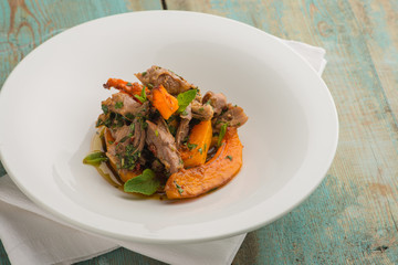 Delicious modern meat stew with pumkin