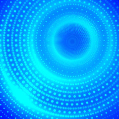 Abstract round, circle blue background with a pattern of dots. The technological background for presentations. A bright glow. Vector.