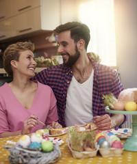 Happy couple celebrating Easter time