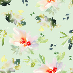 Seamless pattern with flowers watercolor. Gentle colors.